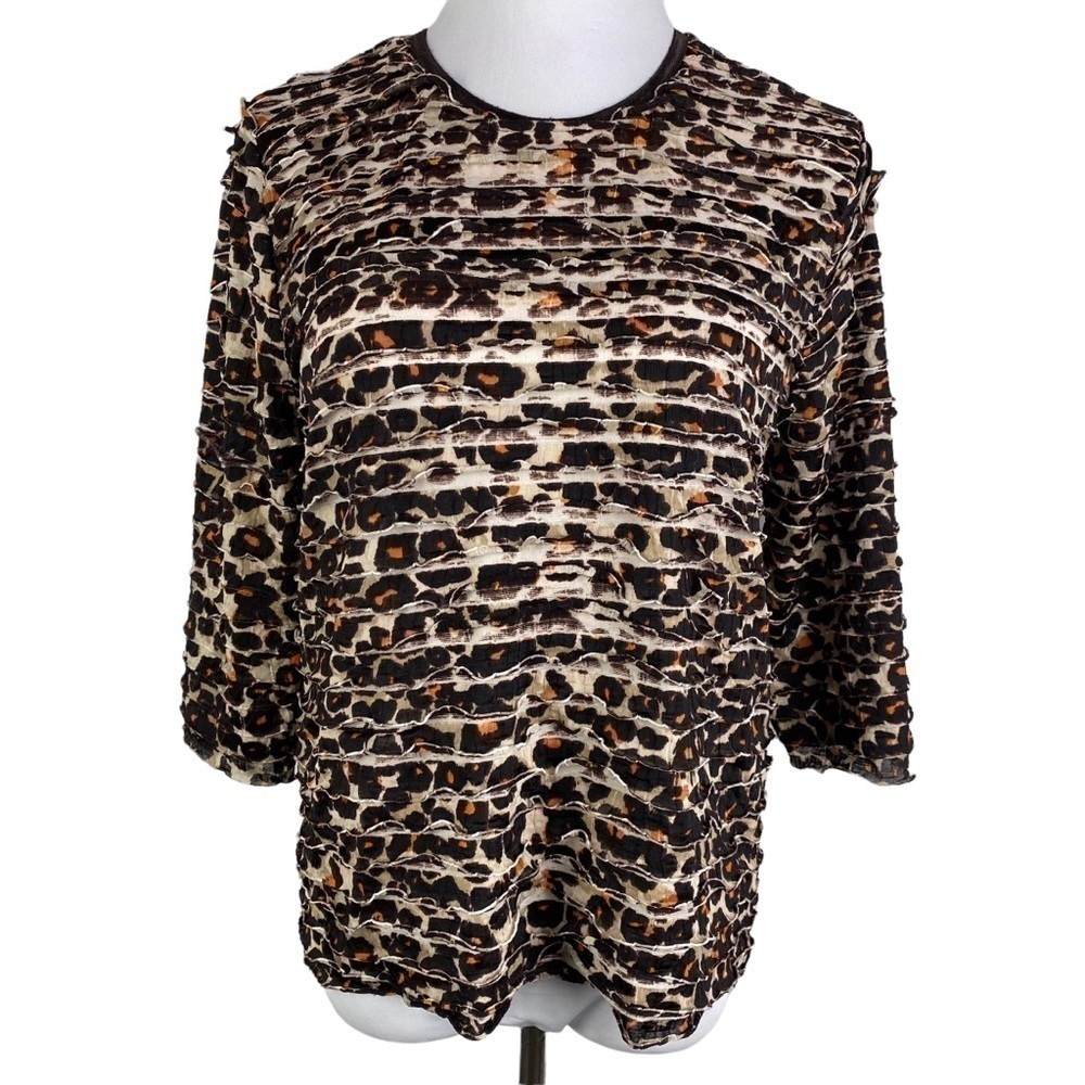 Bon Worth Cheetah Print Ruffled Layered Blouse Women's Medium Brown
